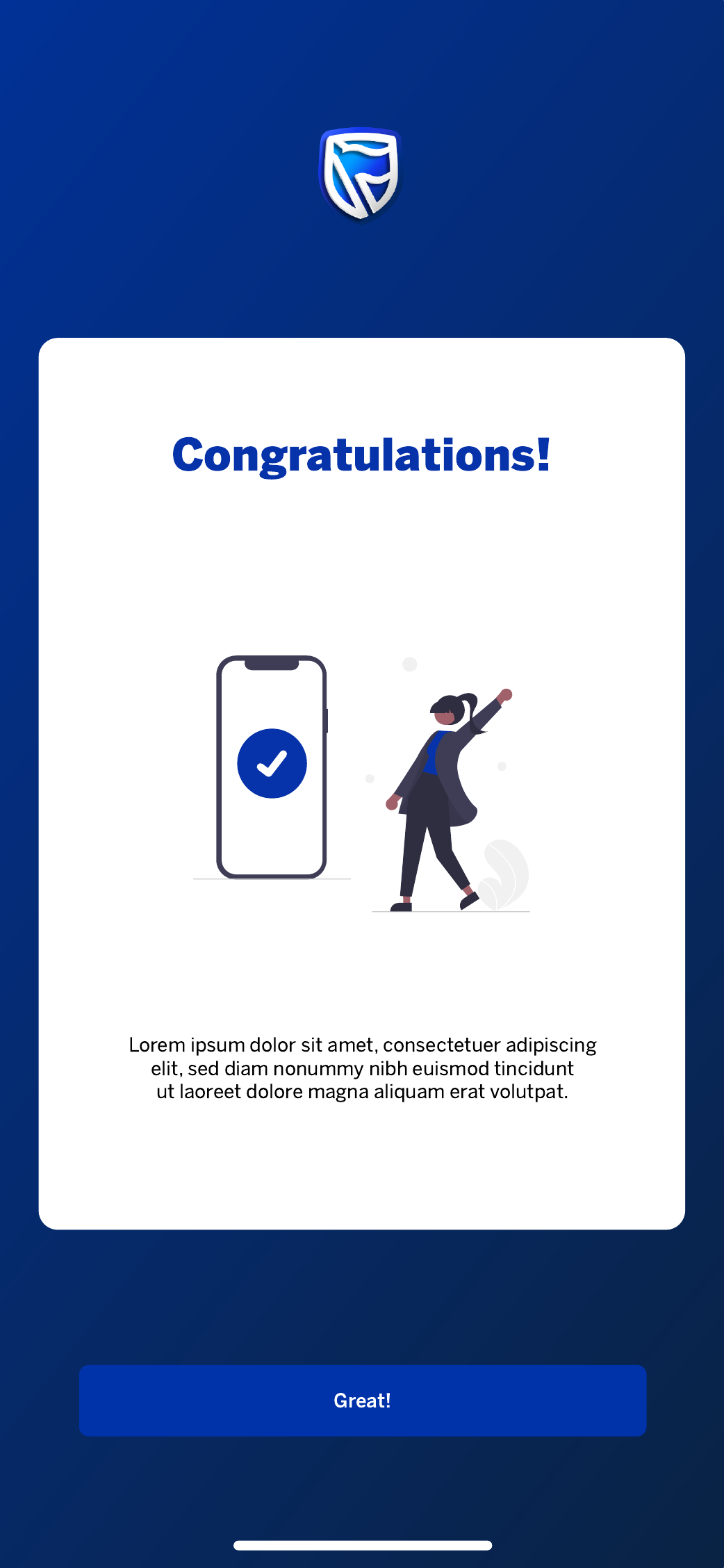 Stanbic customer onboarding confirmation and success screen