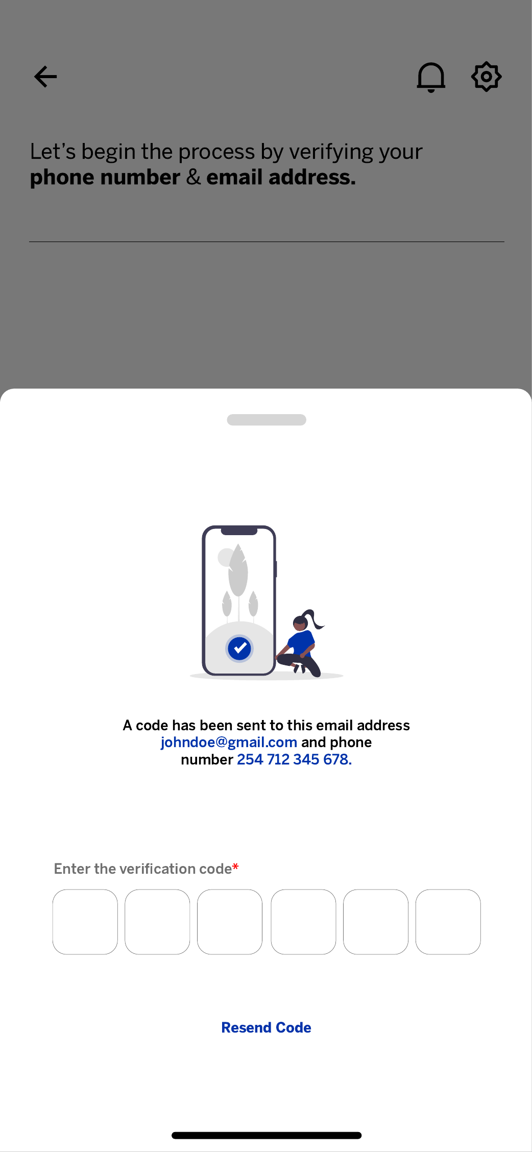 Stanbic customer onboarding one-time passcode verification screen