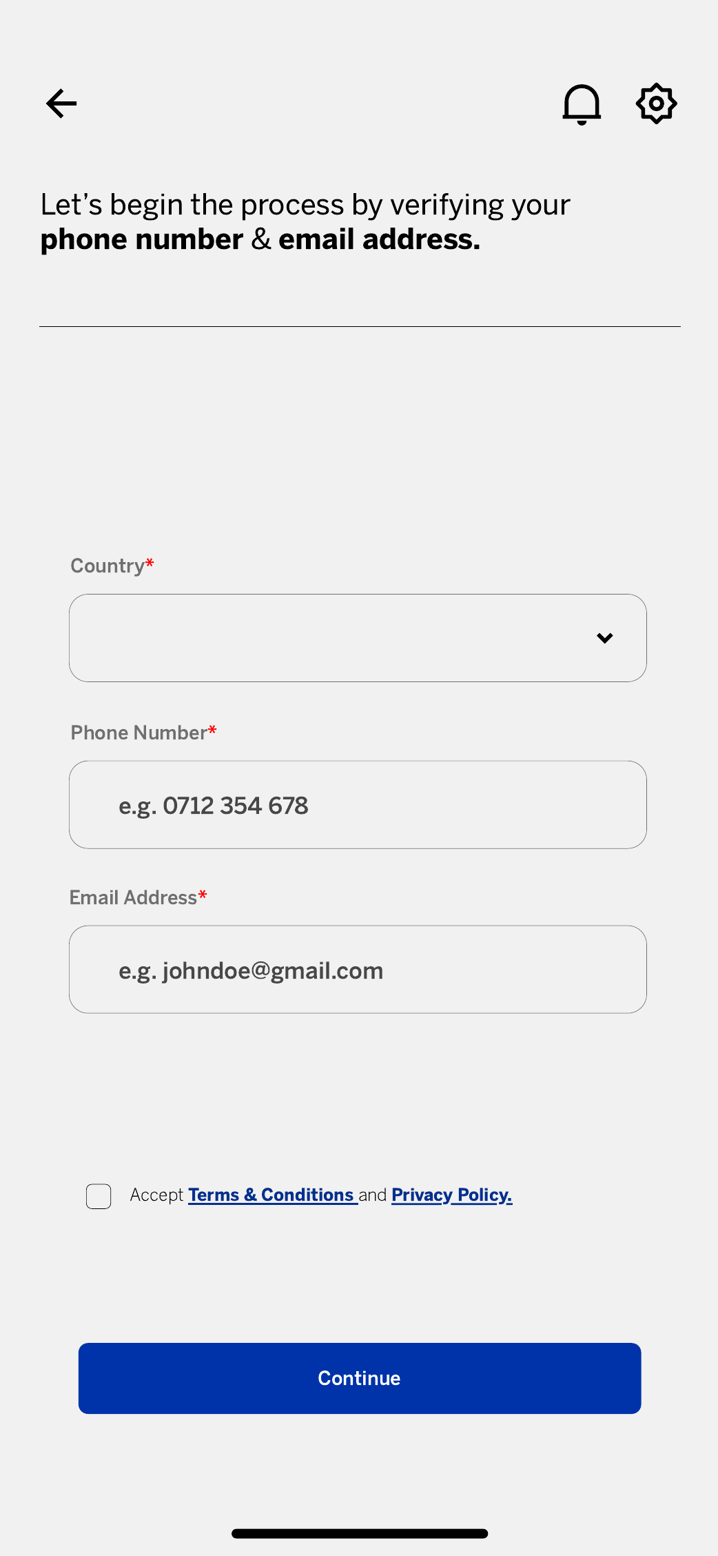 Stanbic customer onboarding phone and email verification screen