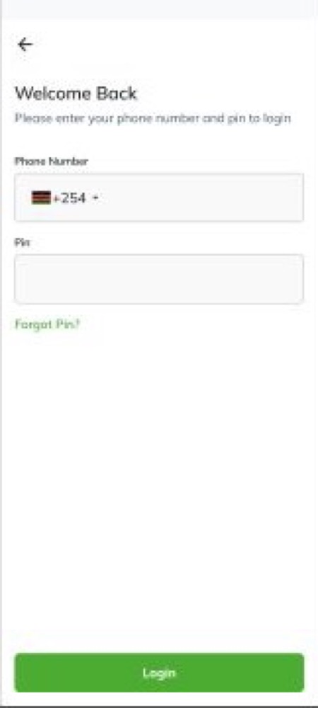 Greenlife sales agent phone and PIN login screen